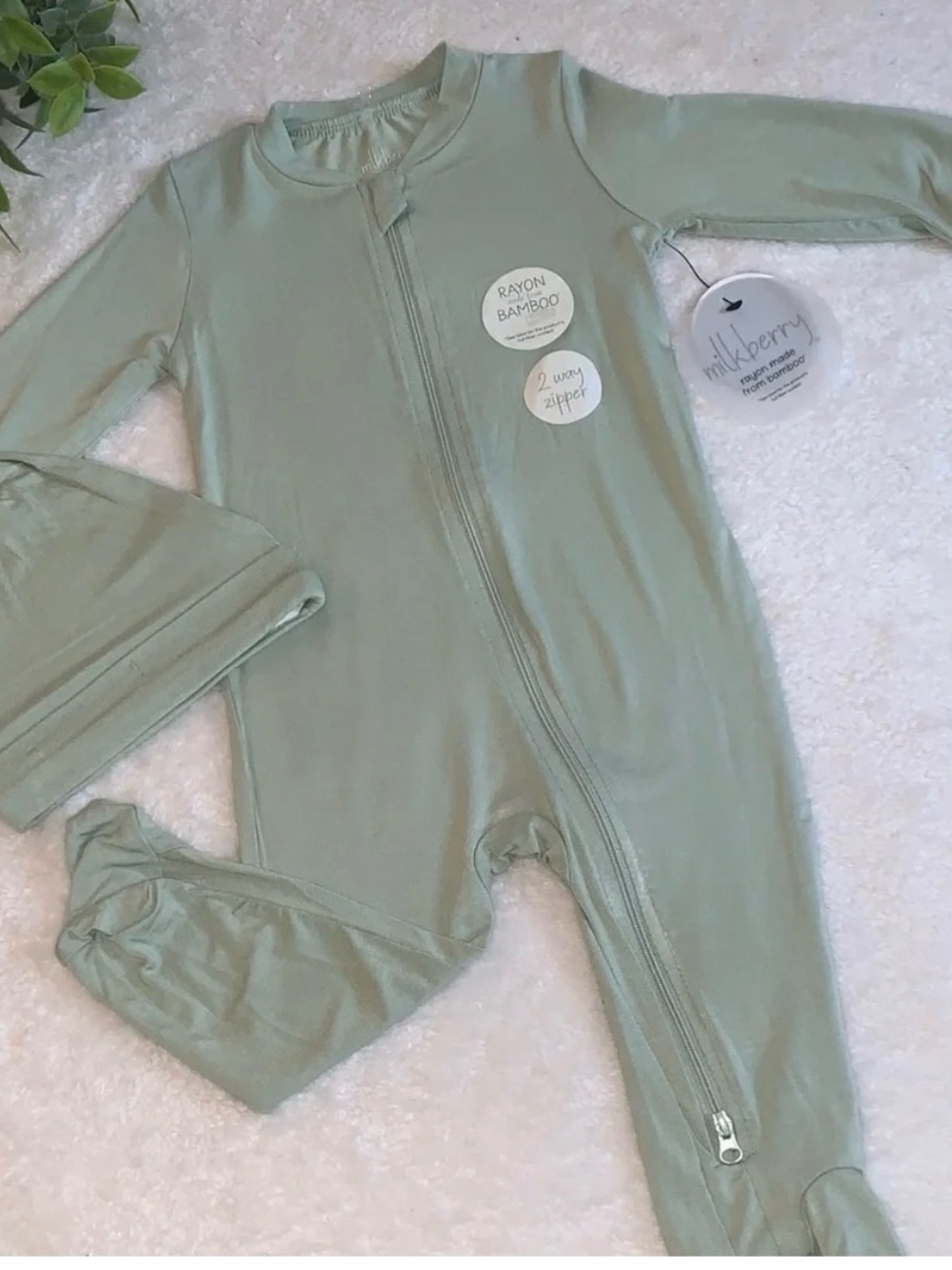 Milkberry Sage Footed One-Piece with 2-Way Zipper